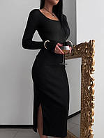 Женский весенний стильный костюм боди и длинная юбка с разрезом размеры 42-48