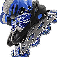 Розсувні дитячі роликові ковзани на 4 колеса комплект ролики захист шолом розмір 31-34 сині 8806