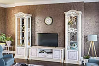 Светлая классическая модульная горка стенка под телевизор в гостиную зал с подсветкой Вивальди Мир Мебели