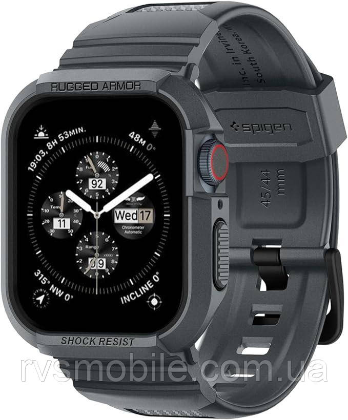 Чохол і ремінець Spigen для Apple Watch 4/5/6/7/8/9/SE (44/45mm) - Rugged Armor Pro, Dark Grey (ACS07387)