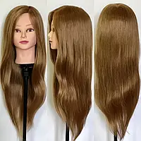 Манекени перукарські з натуральним волоссям 70% Голова пустушка для стрижок і зачісок навчальна 60 см ВАУ