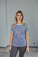 Повседневная женская футболка на лето Сине-белый р. M. L. XL 743586. 743587 XL
