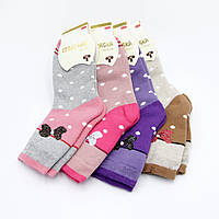Теплі шкарпетки з бантиком для дітей 9-10 років у горошок, Шкарпетки махрові турецькі, шкарпетки для дівчинки