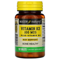 Вітамінно-мінеральний комплекс Mason Natural Вітамін K2 + Вітамін D3, Vitamin K2 Plus Vitamin D3, 100 таб (MAV-16261), фото 1