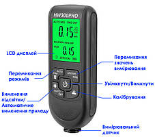 Толщиномер HW300PRO. Измеритель толщины лакокрасочного покрытия на транспорте, фото 3