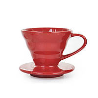 Пуровер керамическая воронка для заваривания кофе на 1-2 чашки Ceramic Coffee Dripper Red