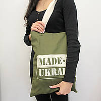 Сумка-Шопер с принтом Made in Ukraine, зеленая эко-сумка для покупок хаки, сумка большая из ткани