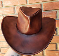 Ковбойський шкіряний капелюх ручної роботи коричнева