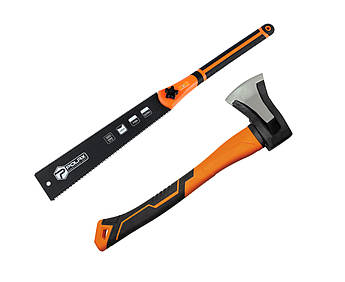 Набір садових інструментів Polax топор-колун 1 кг і ножівка по дереву двостороння (770-18)