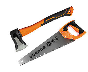 Набір Polax топор-колун 1 кг і ножівка по мокрому дереву 400 мм (335-202)