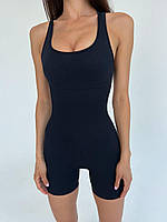 Комбинезон женский спортивный черный с шортами и открытой спиной для фитнеса и тренировок Фитнес-костюм шорты