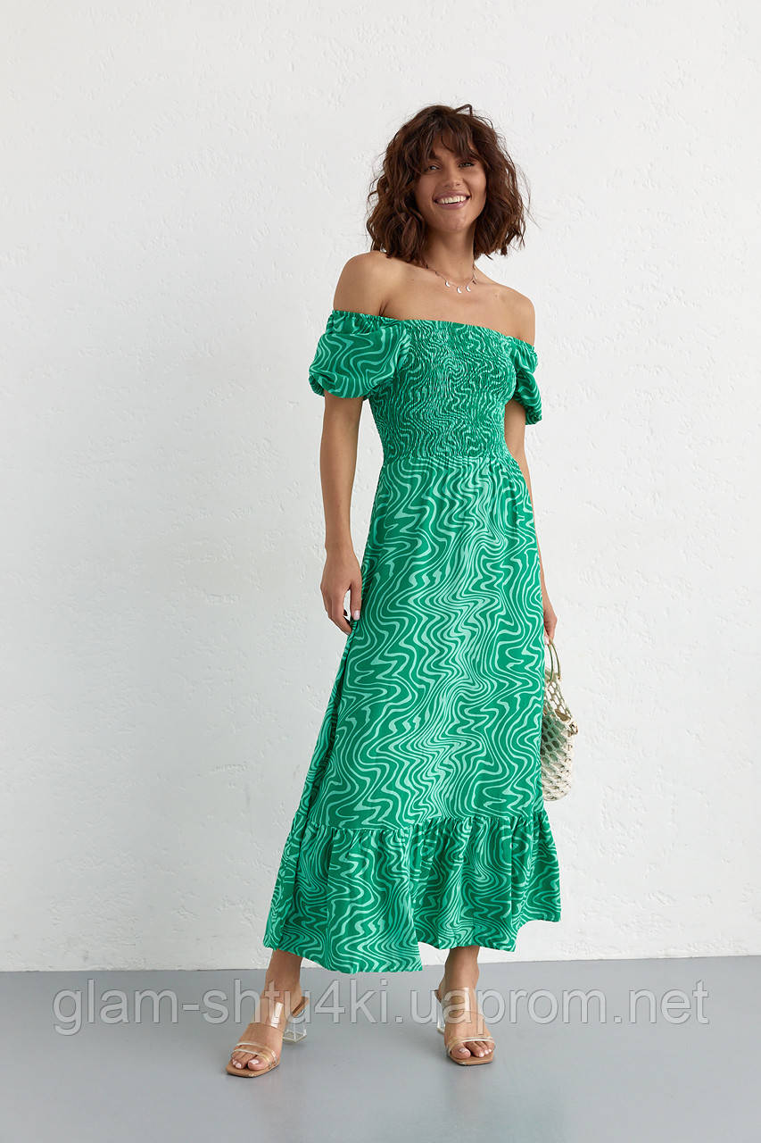 Літнє плаття максі з еластичним верхом — смарагдовий колір, S (є розміри)