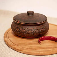 Жаровня - горшок для запекания глиняная "колбасник" 1 литр из красной глины дек