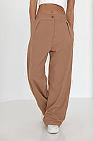 Жіночі штани вільного крою з кишенями — коричневий колір, L (є розміри)