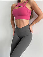 Серые спортивные лосины женские для спортзала Леггинсы для фитнеса бега йоги с высокой талией