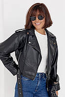 Жіноча куртка-косуха зі шкірозамінника — чорний колір, L (є розміри)