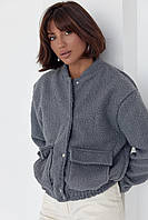 Жіноча куртка з букле на кнопках — сірий колір, L (є розміри)
