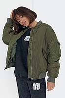 Жіноча куртка демісезонна на блискавці — хакі колір, M (є розміри)