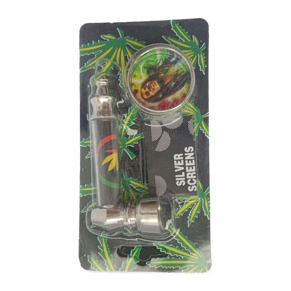 Трубка куряча + гриндер для подрібнення тютюну Lighter HL-YD-305 Конопля Silver Black (10915-hbr)