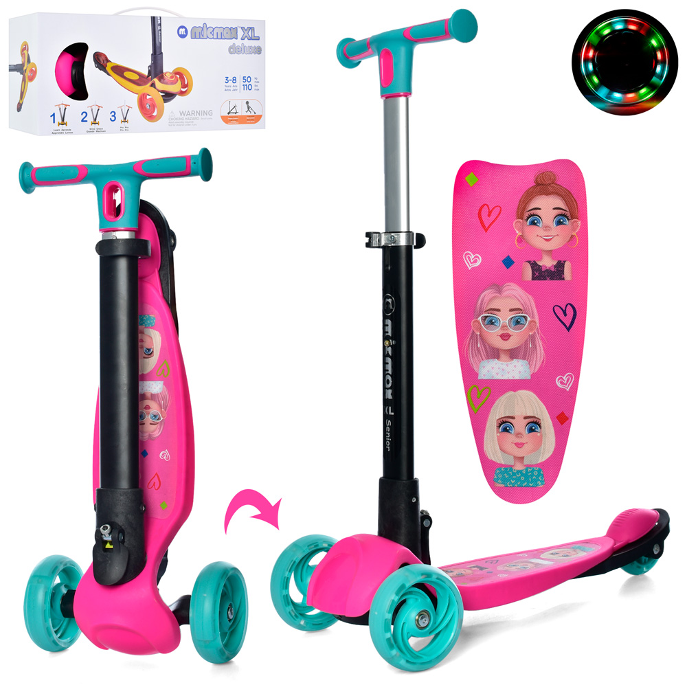 Самокат 3-колісний складаний JR 3-060-35-P MAXI, з підсвічуванням коліс, рожевий, 3-8 років, фото 1