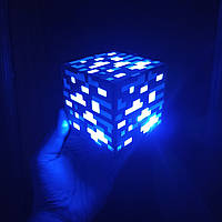 Нічник Майнкрафт USB Куб блок LED My World Minecraft 7,5 см акуумуляторний синій алмаз СУПЕР