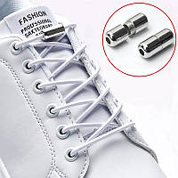 Шнурки эластичные без завязок ленивые резиновые на замочках фиксаторах круглые 2 - Білі
