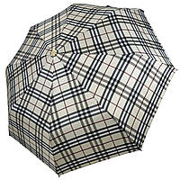 Зонт полуавтомат на 8 карбоновых спиц от Susino, в клетку с бежевой ручкой, топ