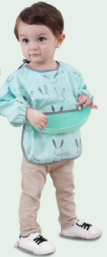 Дитячий нагрудник водонепроникний із довгими рукавами бірюзовий