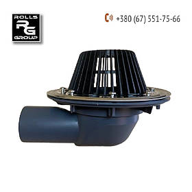 Балконна лійка кутова з притискним фланцем, горизонтальний випуск DN75