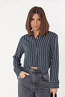 Укорочена сорочка в смужку з акцентною кишенею — чорний колір, L (є розміри)