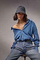 Джинсова сорочка жіноча на ґудзиках — синій колір, L (є розміри)