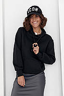 Жіноче тепле худі з кишенею спереду — чорний колір, L/XL (є розміри)