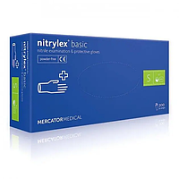 Перчатки нитриловые без пудри, синие NITRYLEX BASIC размер S (100 шт/уп) MERCATOR