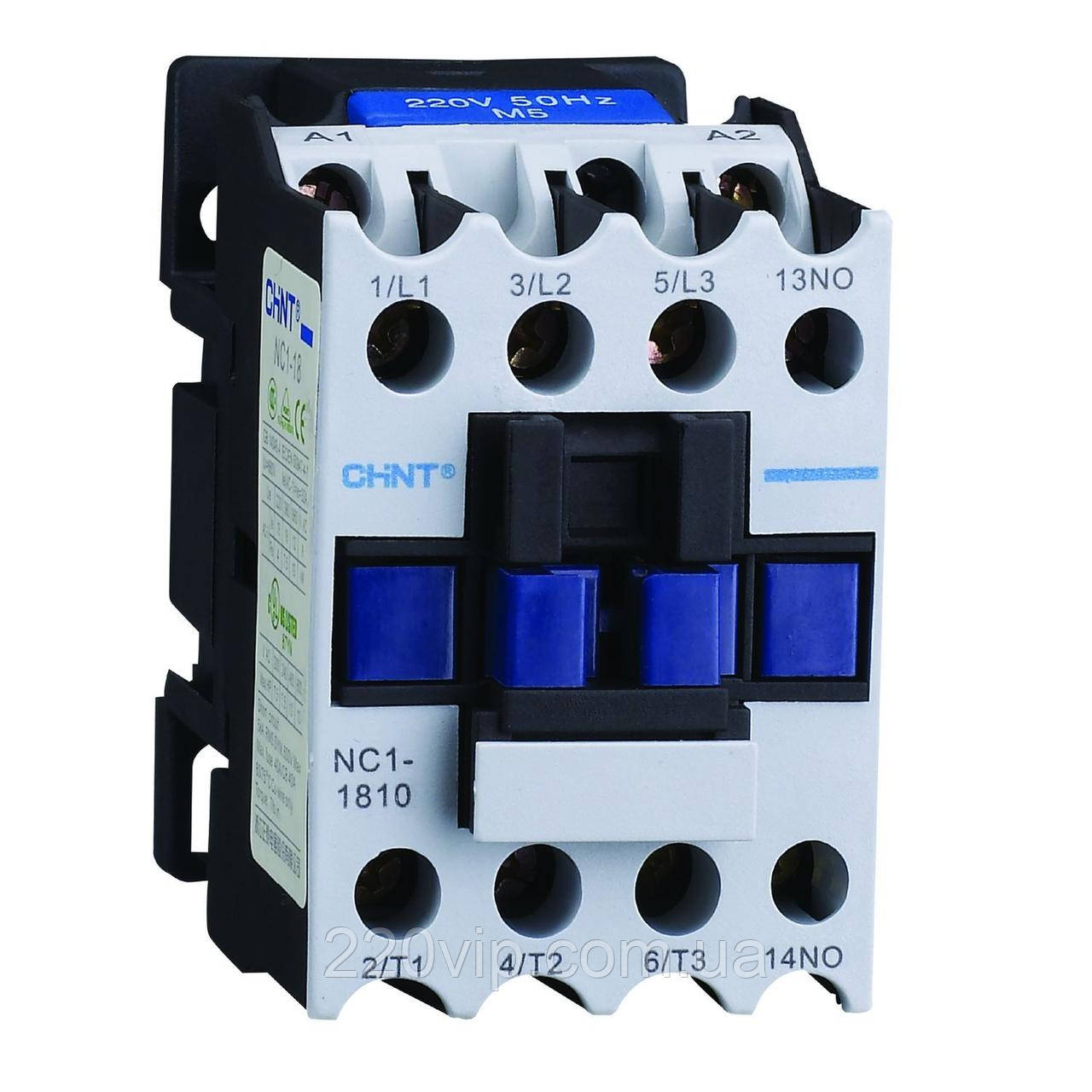 Контактор CHINT 18A NC1-1810 230V 50/60Hz 1NO, 221544 однофазний магнітний пускач, пушкорегулювальний