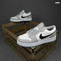 Женские кроссовки Nike Найк Air Jordan 1 low, белые с серым. 36