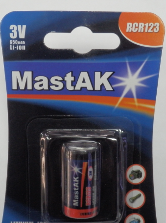 Аккумулятор MastAK RCR123 3V 650mAh - фото 1 - id-p391915344