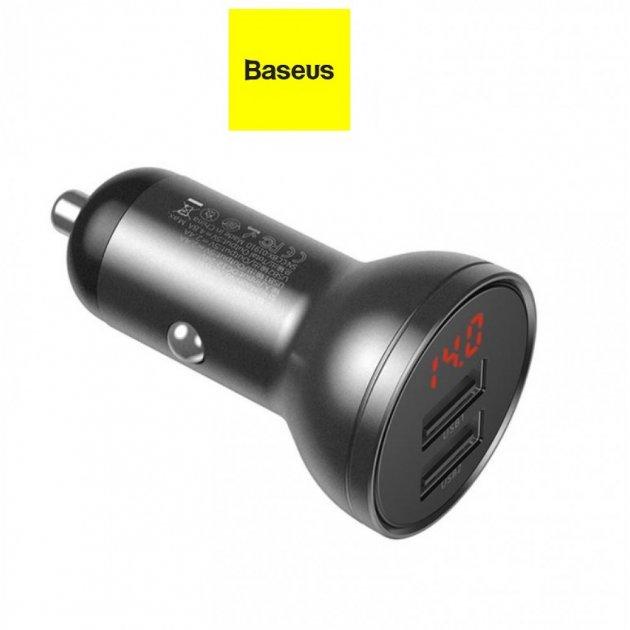 Автомобільний зарядний пристрій Baseus vcbxa-з дисплеєм (2 USB 4.8 A 24 W), фото 1