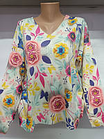 Женский турецкий свитер тонкий с мысом с красивым цветочным принтом 52/56 единого размера