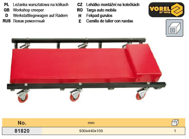 Лежак для ремонту 6 коліс 930x440x105 мм VOREL-81820