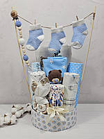Букет из пеленок для младенцев a.l.babybox Белые звезды на голубом