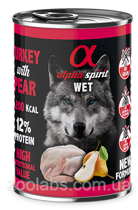 Консерви для собак з індичкою та грушами Alpha Spirit 6 шт по 400 грам, фото 1