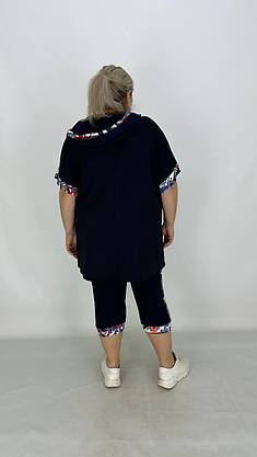 Трикотажний якісний костюм "Фокус" Кофта на змійці + капрі БАТАЛ 70-72, фото 4