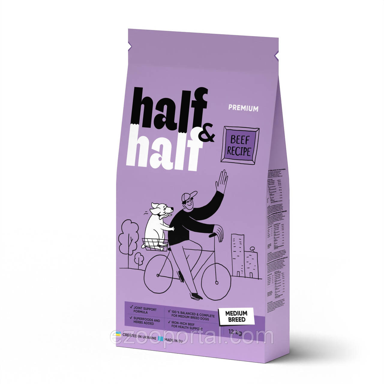 Сухий корм Half&Half для дорослих собак середніх порід із яловичиною 12кг