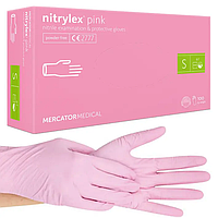 Перчатки нитриловые NITRYLEX PINK размер S неопудренные розовые (50пар/1уп ) Mercator