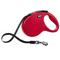 Рулетка для собак зі стрічковим повідцем M Flexi New Classic червоного кольору 5 м/25 кг