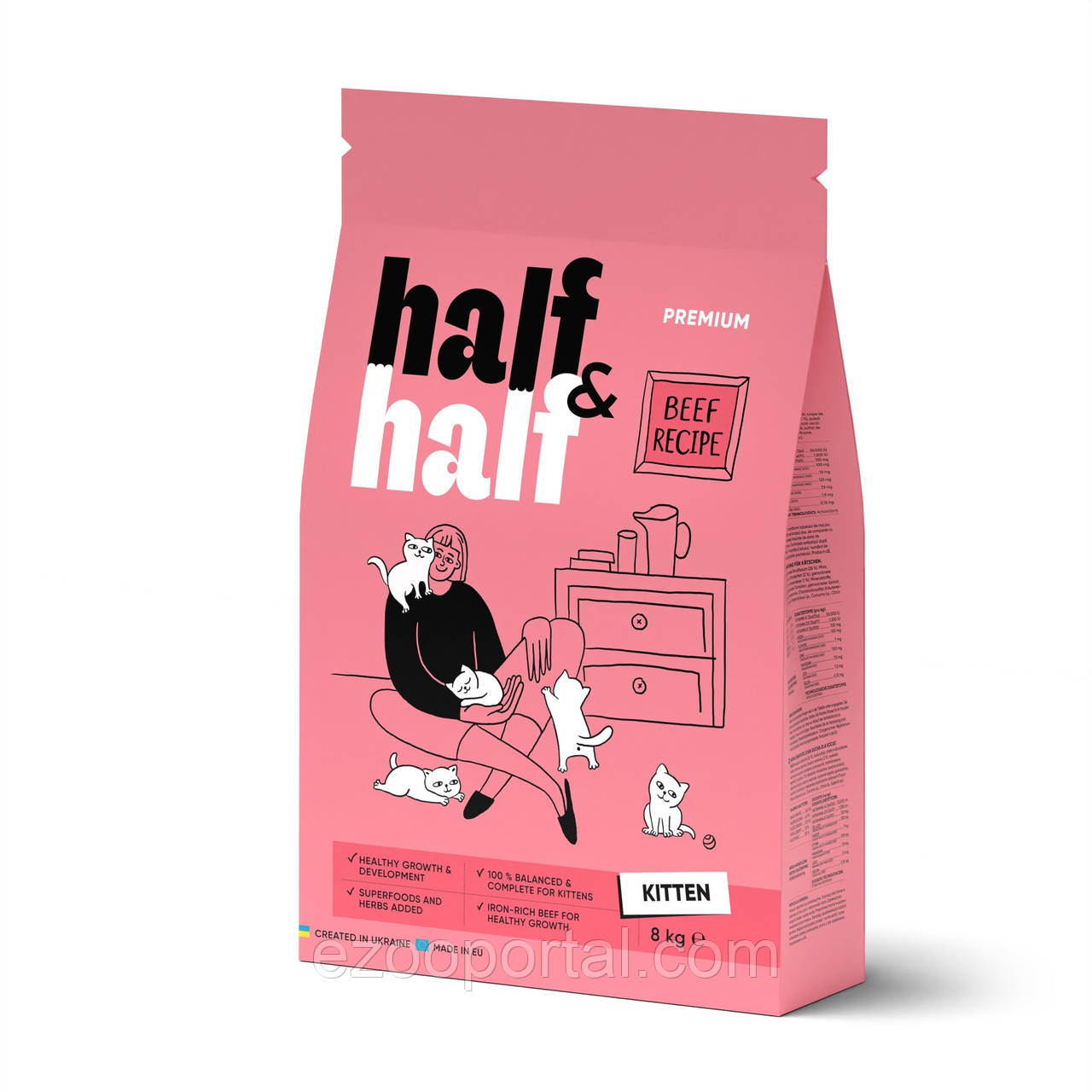 Сухий корм Half&Half для кошенят з яловичиною 8кг
