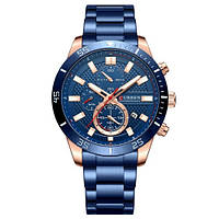 Мужские кварцевые наручные часы с хронографом Curren 8417 Blue-Gold