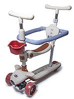 Самокат 5в1 для малюків від 10 місяців, з бортиком, підсвічуванням та музикою BAQ. Білий колір