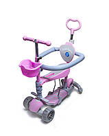 Детский самокат FULL Smart 5в1 с родительской ручкой, сиденьем, бортиком и двойными колесами. Розовый
