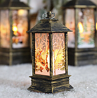 Новогодний светильник-фонарь 20см Рождественский ночник на батарейках Игрушка на ёлку с рисунком и подсветкой